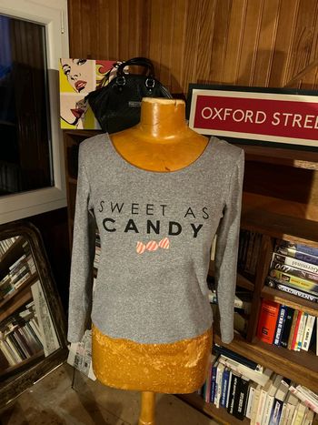 T-shirt manches longues gris décolleté dos Candy