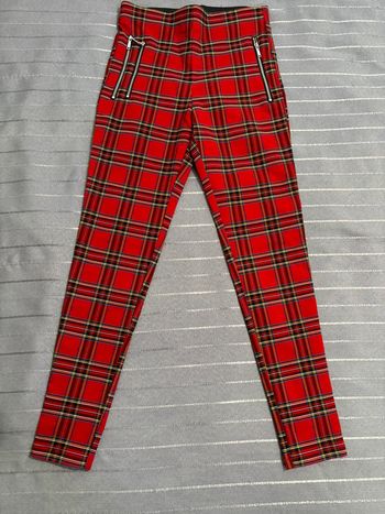Pantalon stretch à carreaux rouges tartan écossais Zara S