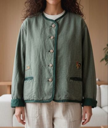 Veste en jean verte brodé vintage 