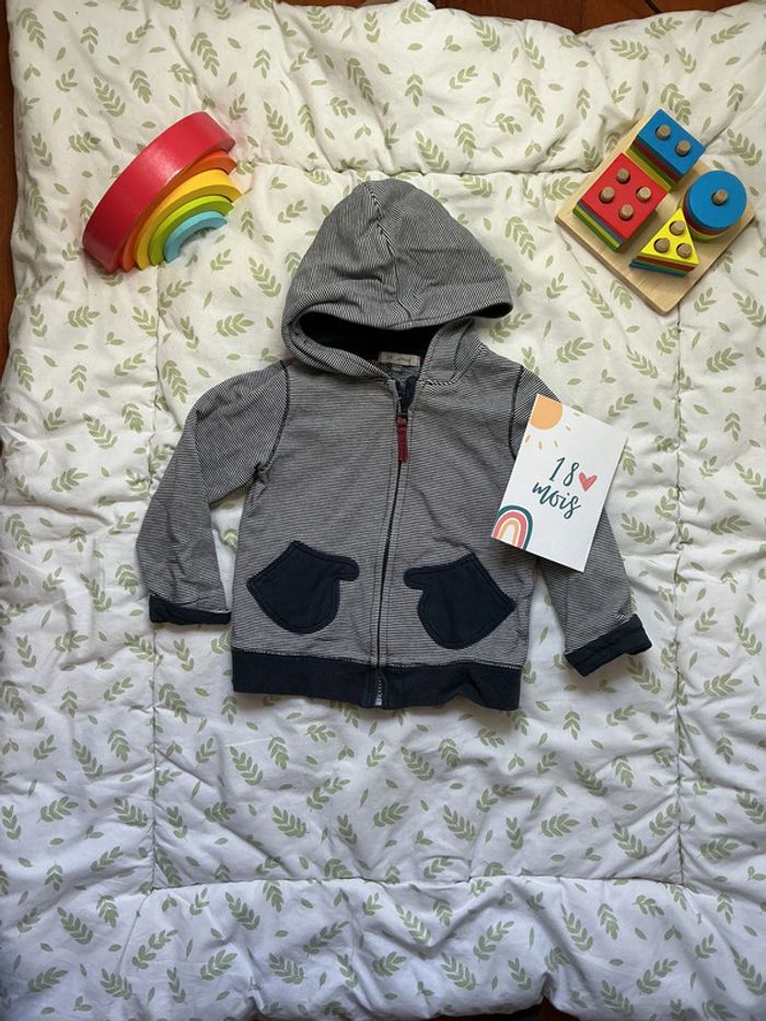 gilet zippé à capuche rayé marine 18 mois du pareil au même