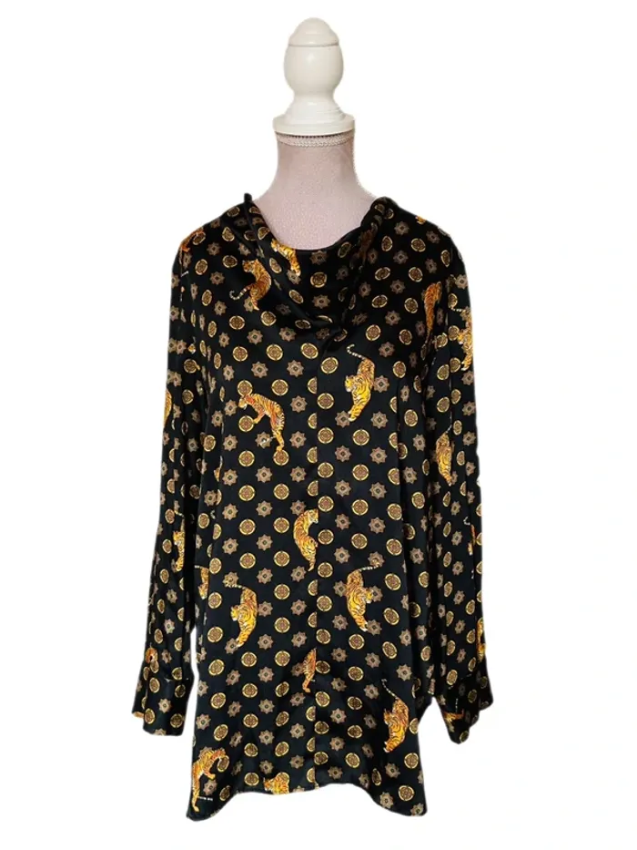 🌿🐅Tunique satinée noire taille M baroque tigres Zara wild chic tiger satin tunic🐅🌿 - photo numéro 7