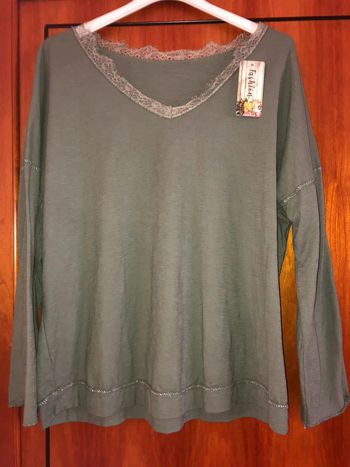 T-shirt manches longues kaki neuf avec étiquette