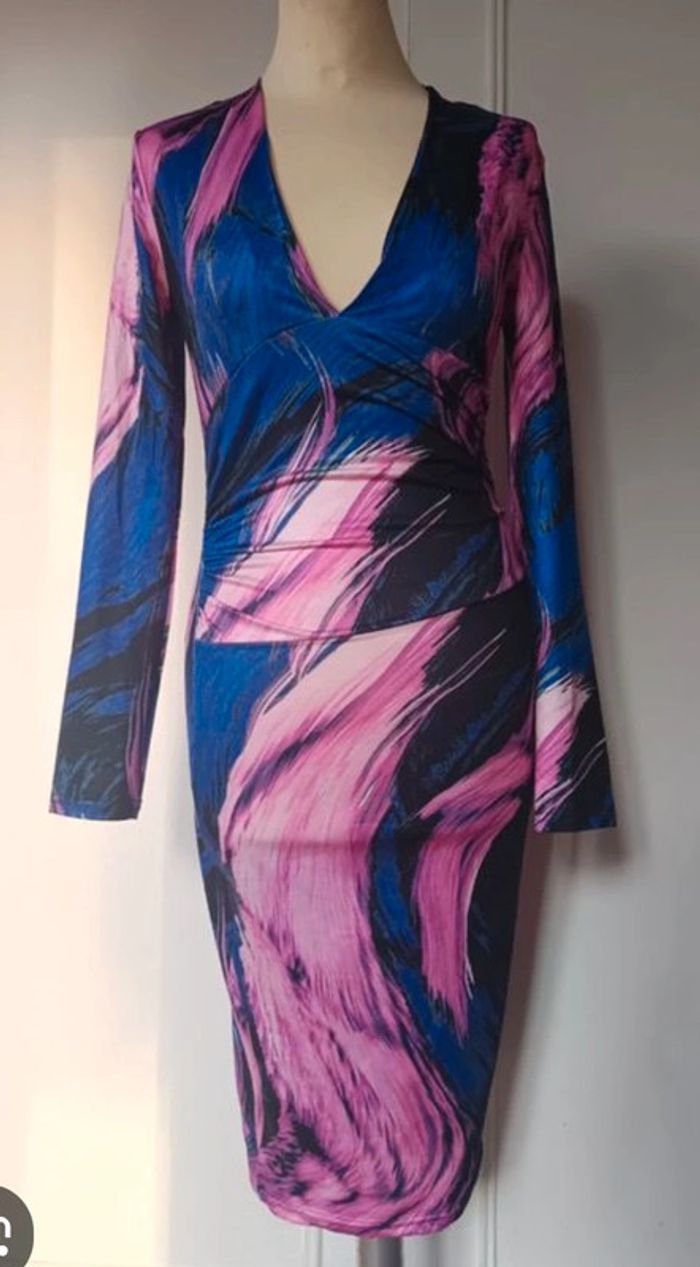 💗robe récolté plongeant sexy tendance coloré t xs s - photo numéro 4