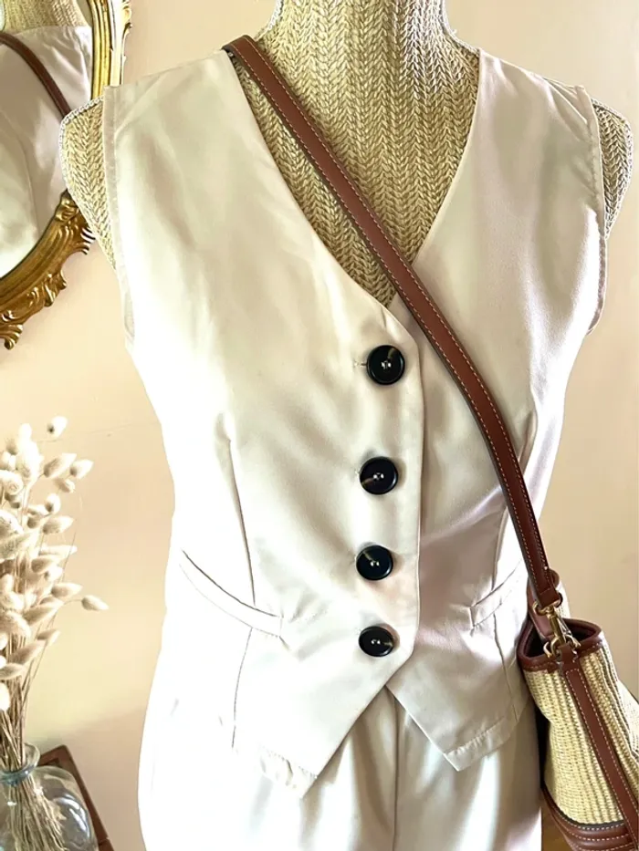 Sublime Ensemble Élégant Écru Neuf - Top & Pantalon - Taille S/M - photo numéro 14