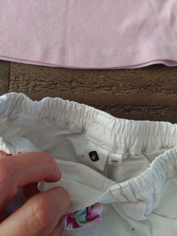 Ensemble ete short et débardeur blanc et rose t 2 ans - photo numéro 3