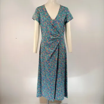 Robe portefeuille fleurie multicolore taille M coupe midi fluide en jersey été A421