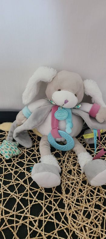 Doudou et compagnie - Toopi le chien pantin d'activité beige blanc bleu