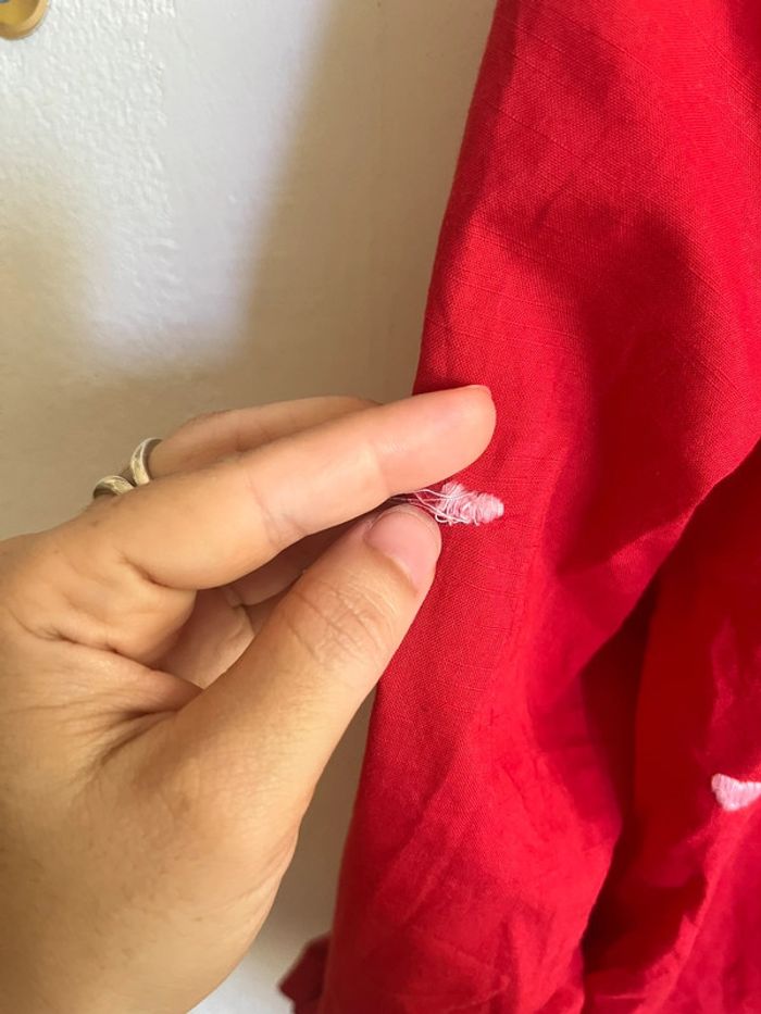 Chemise rouge cœurs roses en coton taille S - photo numéro 7