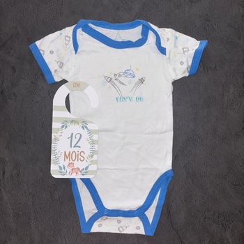 Body blanc bleu fusé Grain de blé / 12 mois / Très bon état