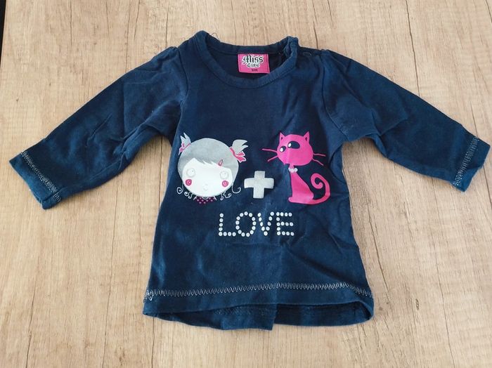 T-shirt manches longues fille bleu marine taille 3 mois Miss Cutie