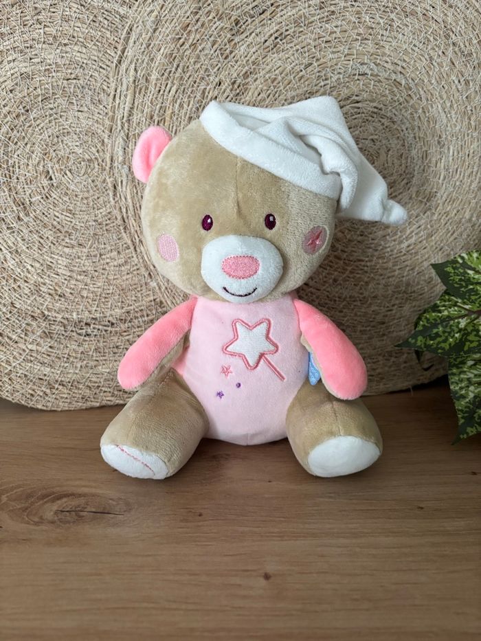 Doudou ours beige rose étoile sucre d orge - photo numéro 3