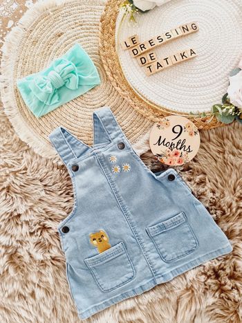 Robe bretelles 9mois bébé fille + bandeau TU