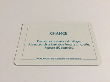 Carte chance loué votre hutte jeu de société Monopoly le tour de Gaule d'Astérix Hasbro #A53