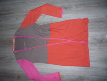 GILET LONG ORANGE / ROSE ET GRIS "MISS CAPTAIN" - TAILLE 2 - n°03