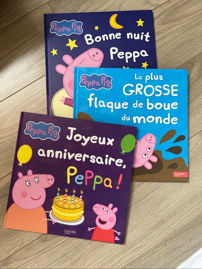 3 grands albums peppa pig, joyeux anniversaire peppa, bonne nuit, flaque de boue