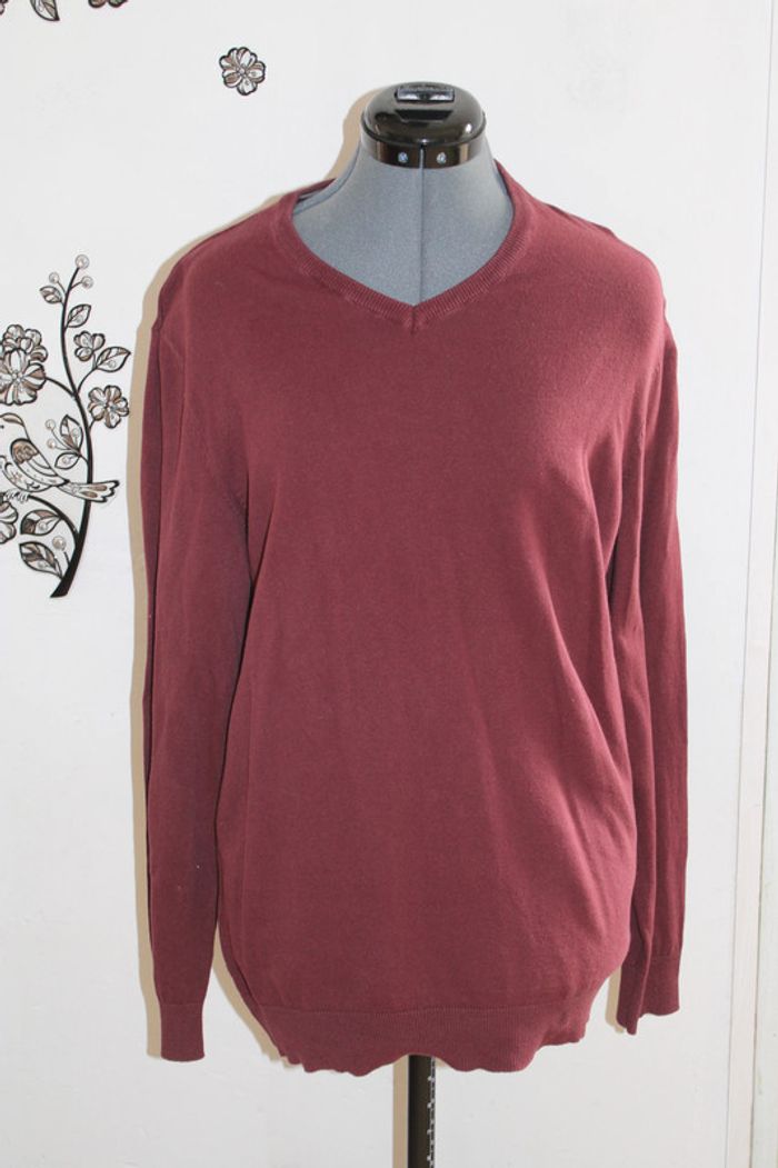 Pull fin bordeaux Kiabi - Col V - Taille XL