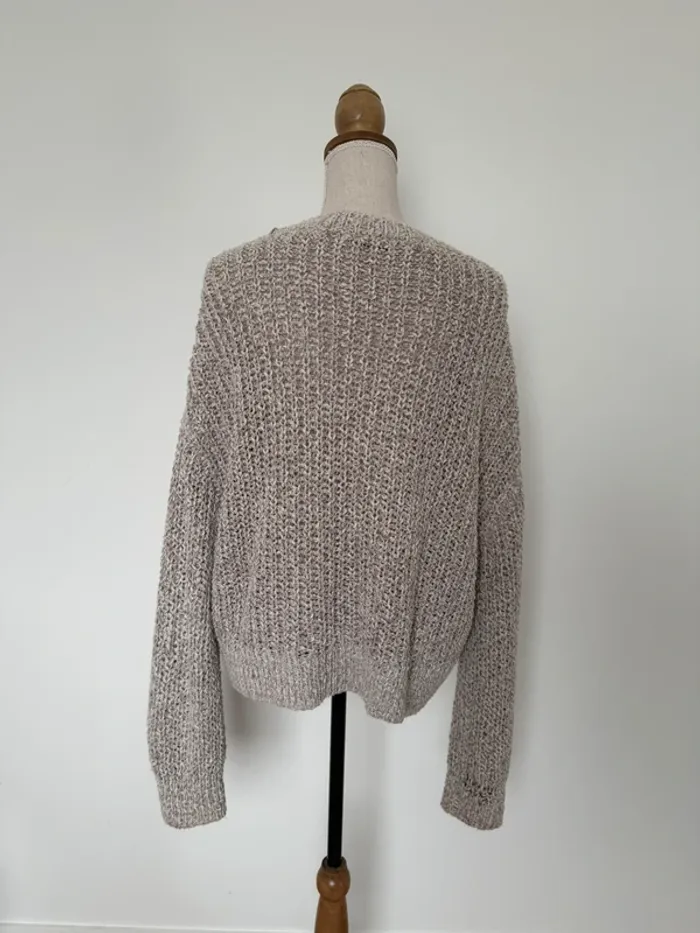 Pull maille sweater maglione suéter trui Sweat-shirt haut sweat t-shirt manches longues femme taupe - photo numéro 2