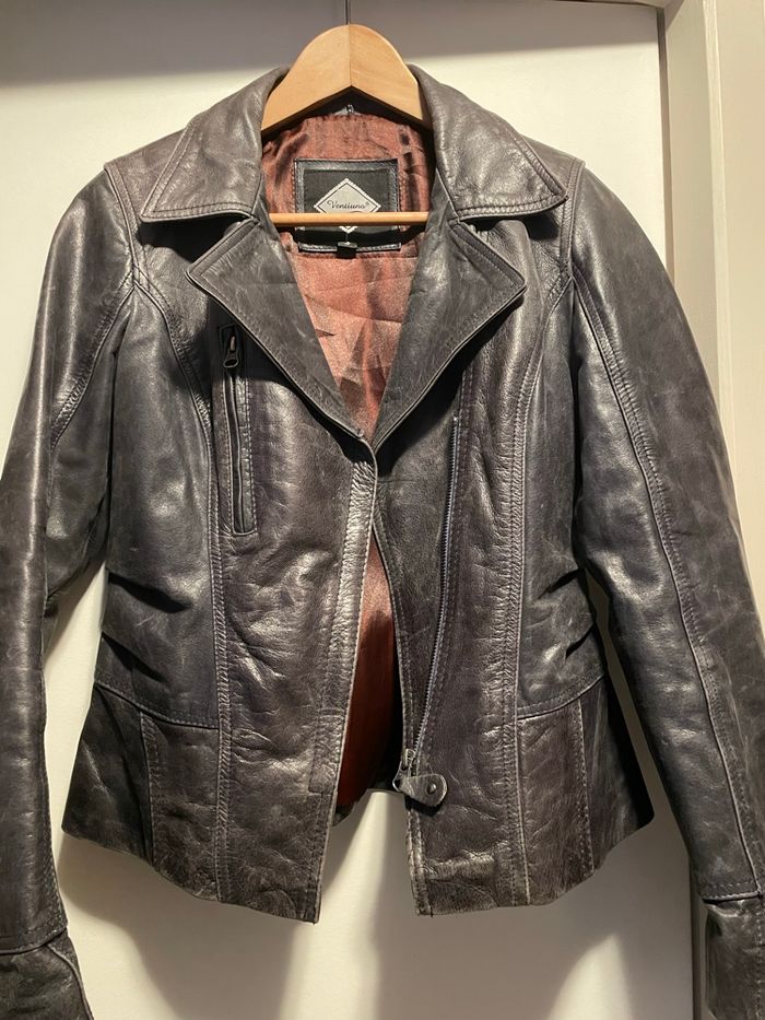 Blouson cuir gris foncé jamais mis