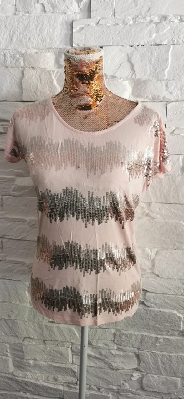 Tee shirt strass rose 38