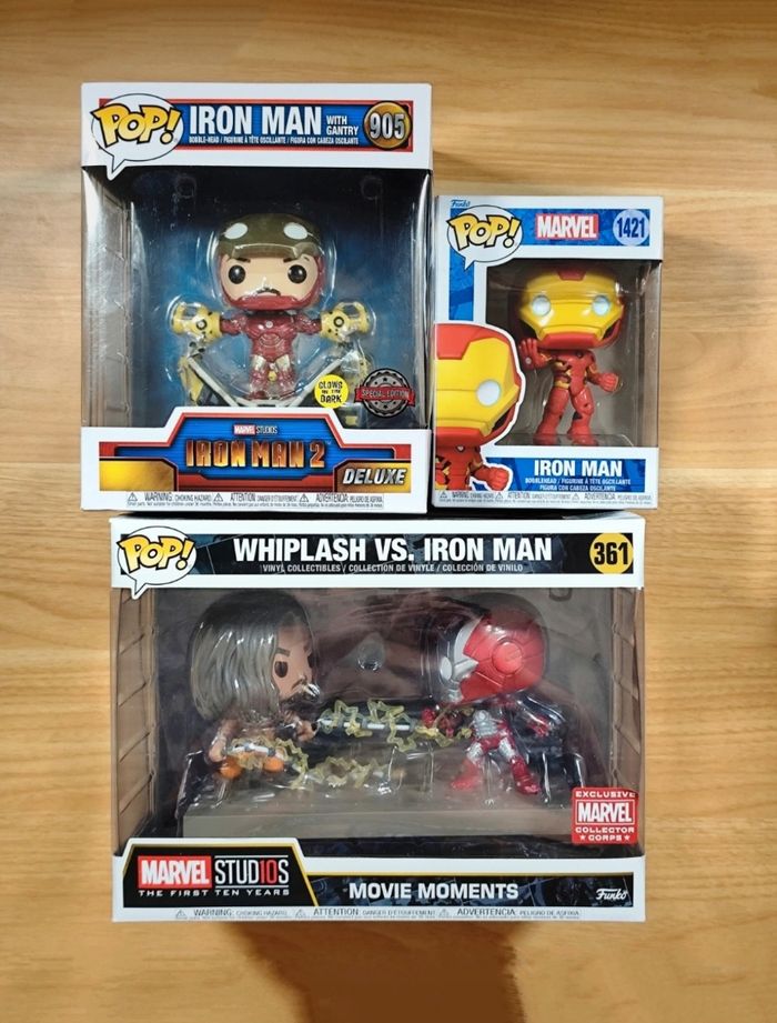 Lot 3 Funko Pop! Whiplash Vs. Iron Man 361 / Iron Man With Gantry 905 / Iron Man 1421