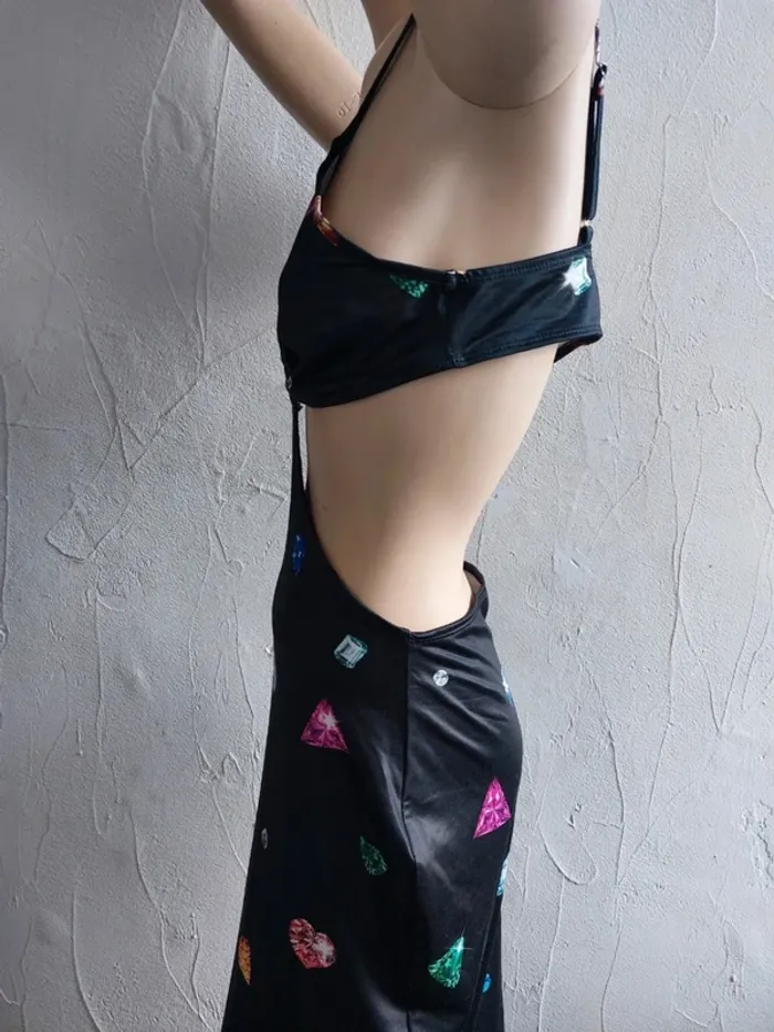 Robe Noire avec Motifs de Gemmes Taille 38 - photo numéro 4