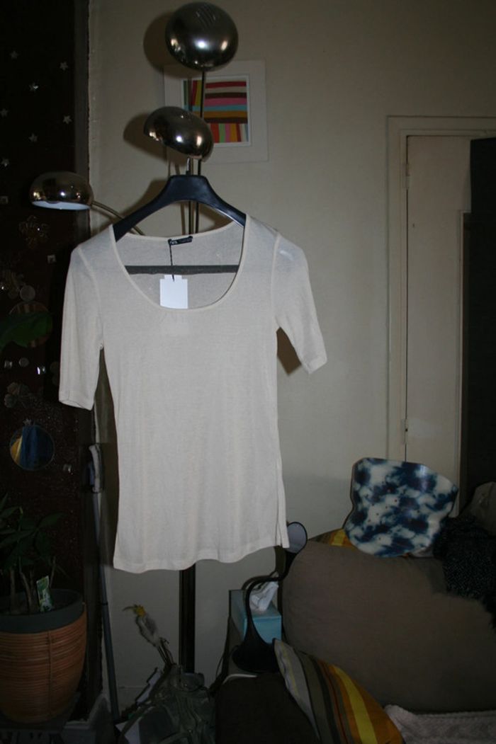 🌸T-Shirt Soft Blanc Ivoire Taille 40 Tendance 2023 "ZARA" Neuf 🌸