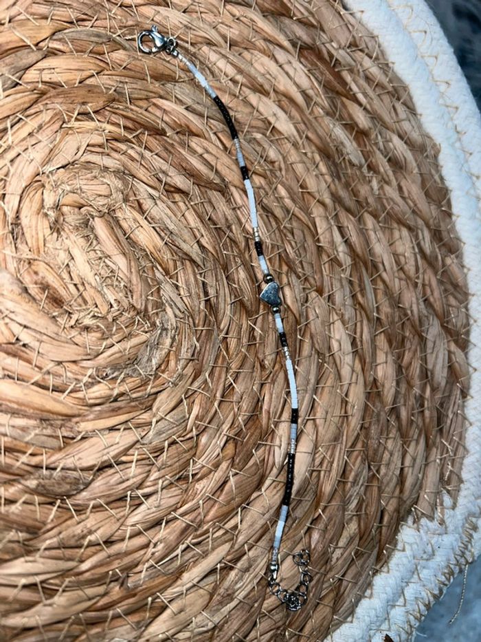 Bracelet Perle Femme neuf gris noir blanc cœur - photo numéro 4