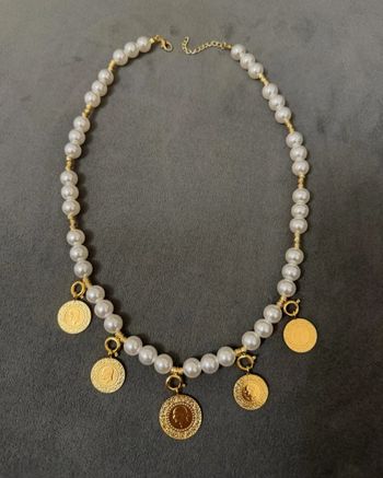 Collier dorika et perle blanc plaquer or  18k