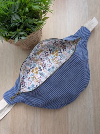 Sac banane femme velours cotelé bleu jean
