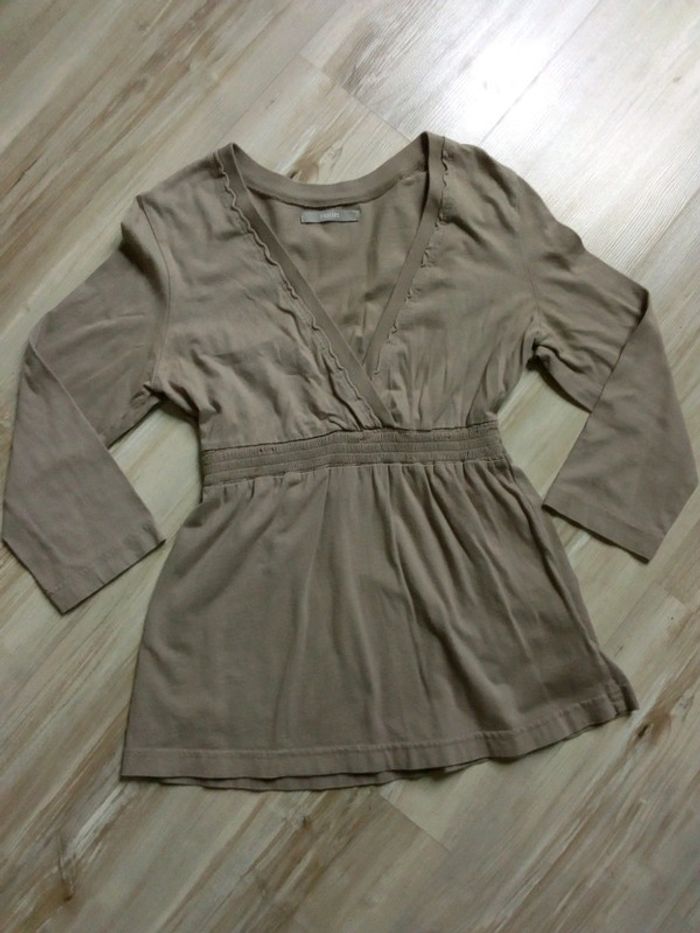Haut manches 3/4, marron clair. 100% coton. T 34/36.