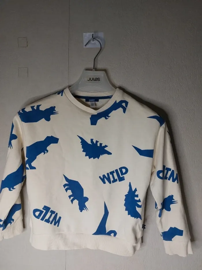 Ensemble jogging pantalon taille 7ans , haut taille 8 ans bleu imprimé "Okaïdi" - photo numéro 3