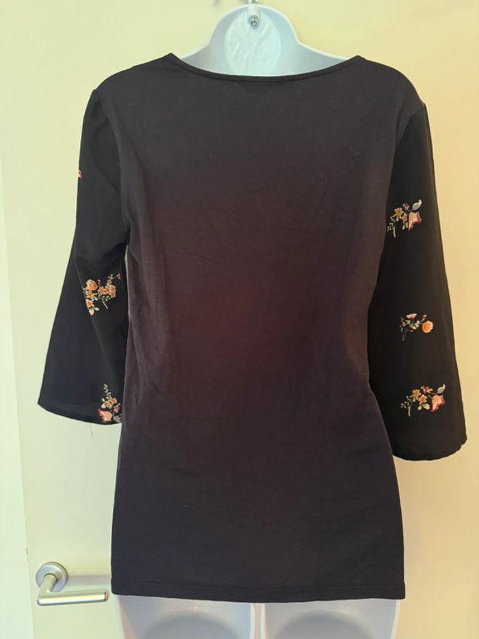 Blouse manches 3/4 noire fleurie Promod - photo numéro 7