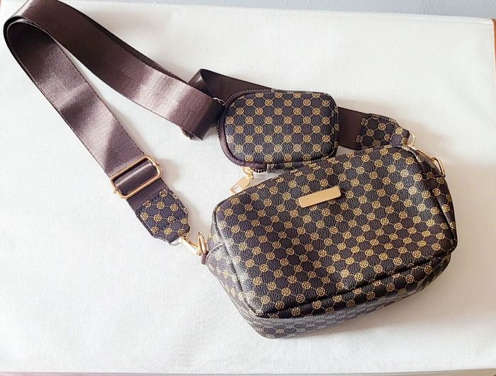 Sac bandoulière marron imprimé + mini pochette assortie - photo numéro 4