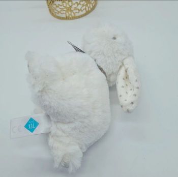 Peluche doudou lapin blanc gris étoiles médaille medaillon Tex Carrefour