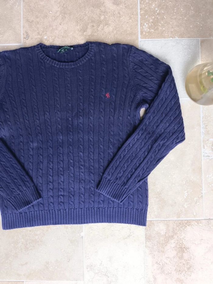 Pull torsadé femme Lauren Ralph Lauren bleu marine avec logo rouge brodé taille XL - photo numéro 4