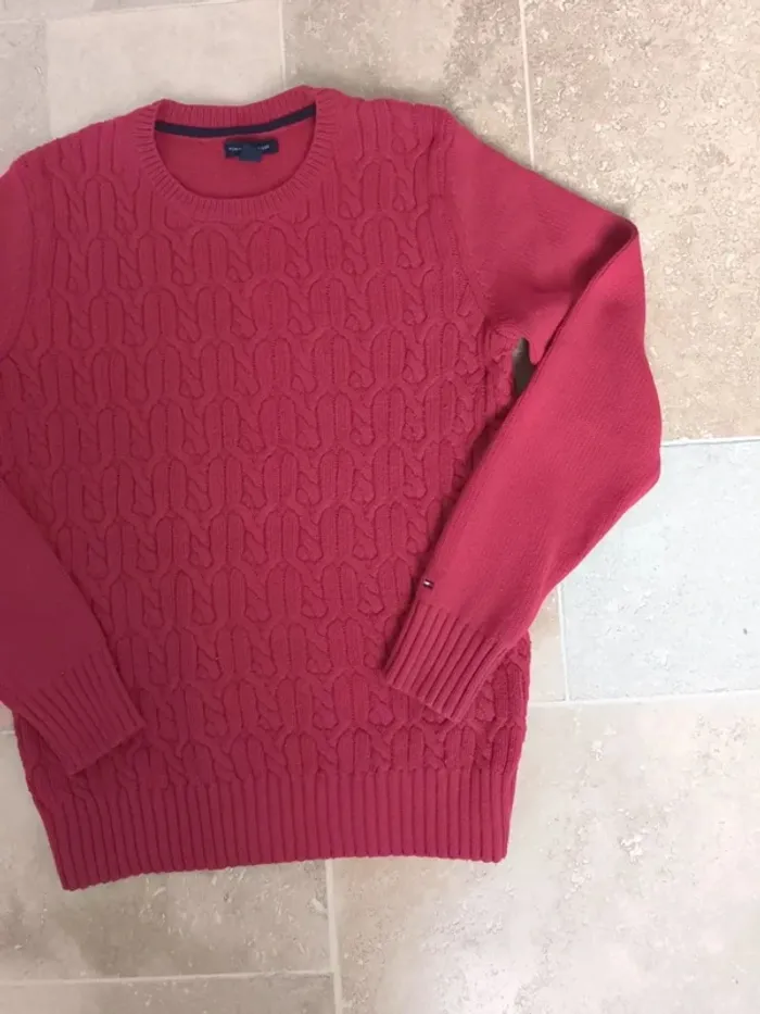 Joli pull col rond rose femme taille L Tommy Hilfiger avec logo et manches longues - photo numéro 3