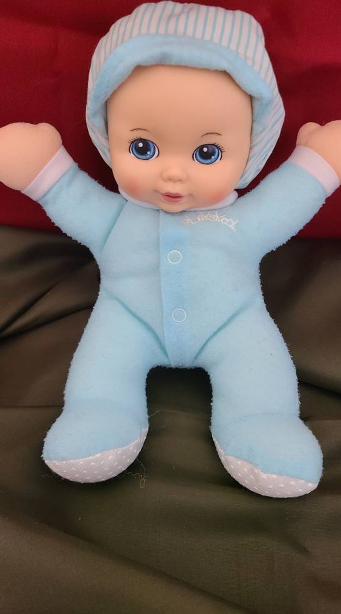 Doudou Poupée De Chiffon Bleu Pouet Pouet Brodé Vintage Playshool 25cm - photo numéro 4