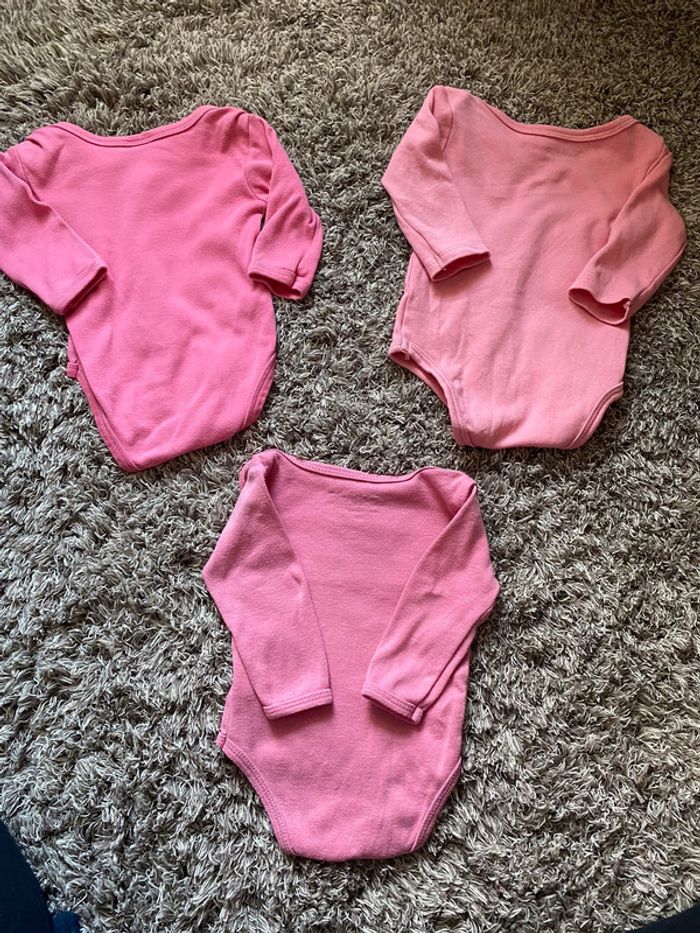 Lot 3 bodies rose, fille 3 mois, manches longues - photo numéro 2