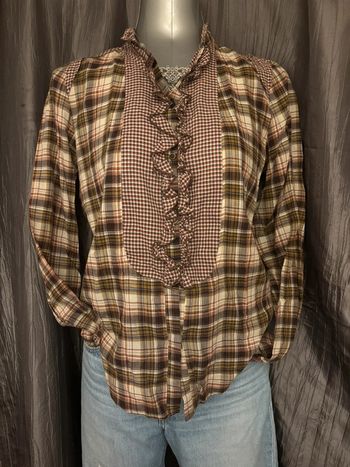 Superbe chemise style vintage 1960 à carreaux et volants S/36