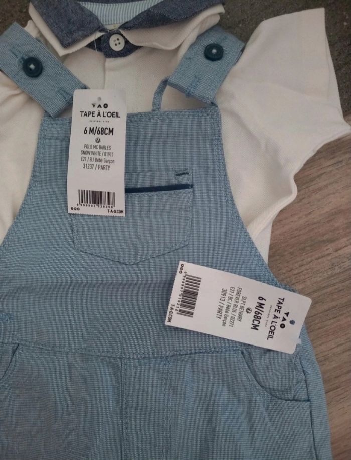 Salopette short + polo neuf avec étiquette 6 mois - photo numéro 3