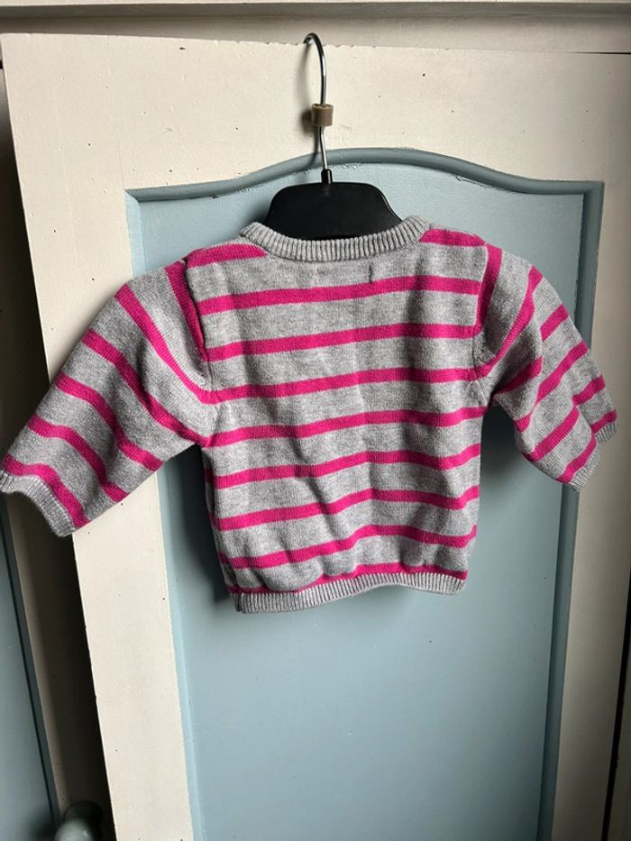 Gilet gris à rayures fushia, 1 mois, kitchoun - photo numéro 3