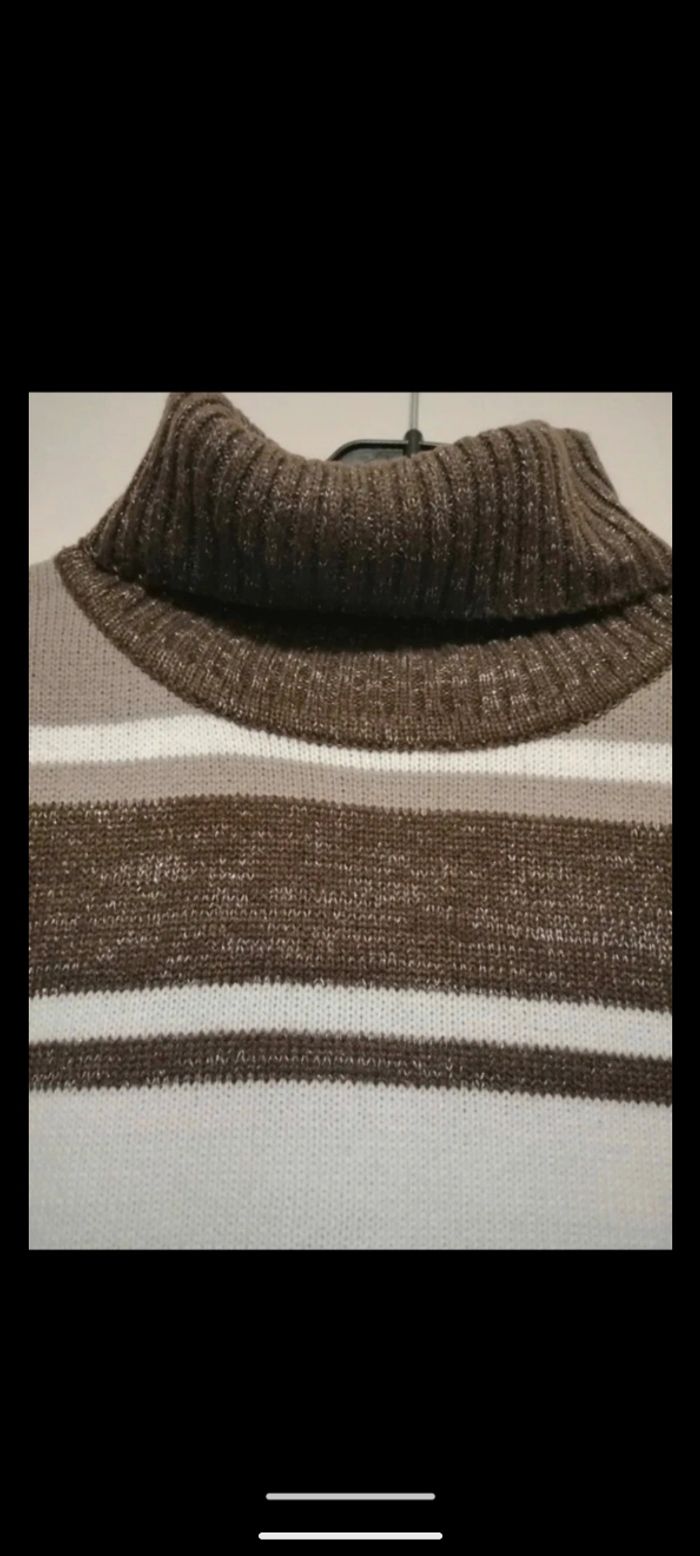 Pull col roulé vintage Women Only à rayures marron. Taille XL
