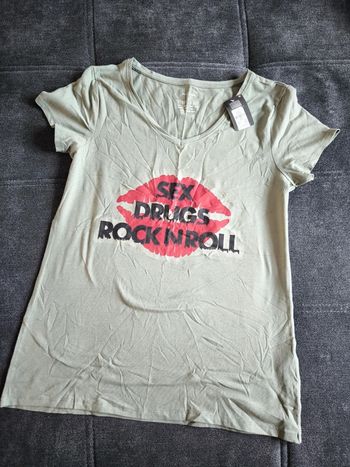 T-shirt Vert Kaki Primark "Sex, Drugs, Rock'n'Roll" - Taille L - Neuf avec étiquette !
