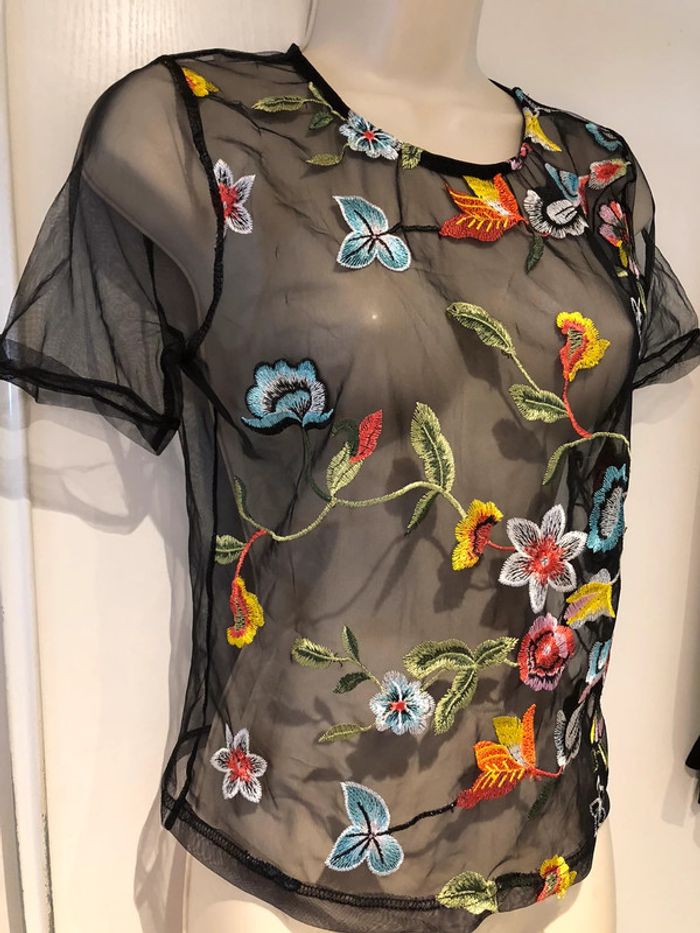 T-shirt habillé transparent broderie multicolore t 36 - photo numéro 8