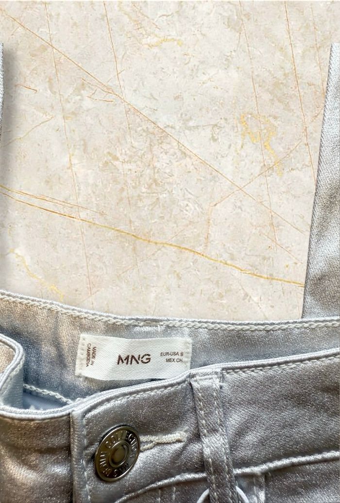 Pantalon slim luisant argenté brillant MNG taille 36 S - photo numéro 4