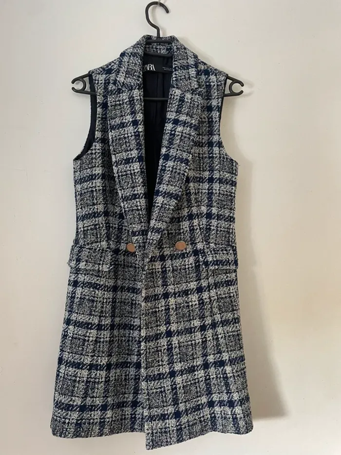 Zara veste blazer texturé /robe tailleur sans manches en tweed taille S