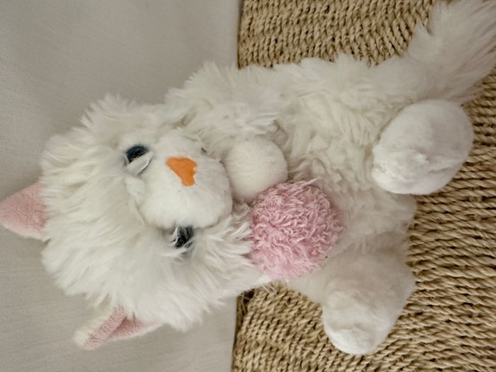 doudou vintage chat blanc boule de laine musical gipsy