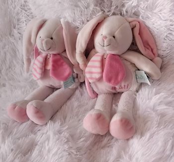 Lot de 2 doudous peluche lapin d activités Layette rose - Baby Nat