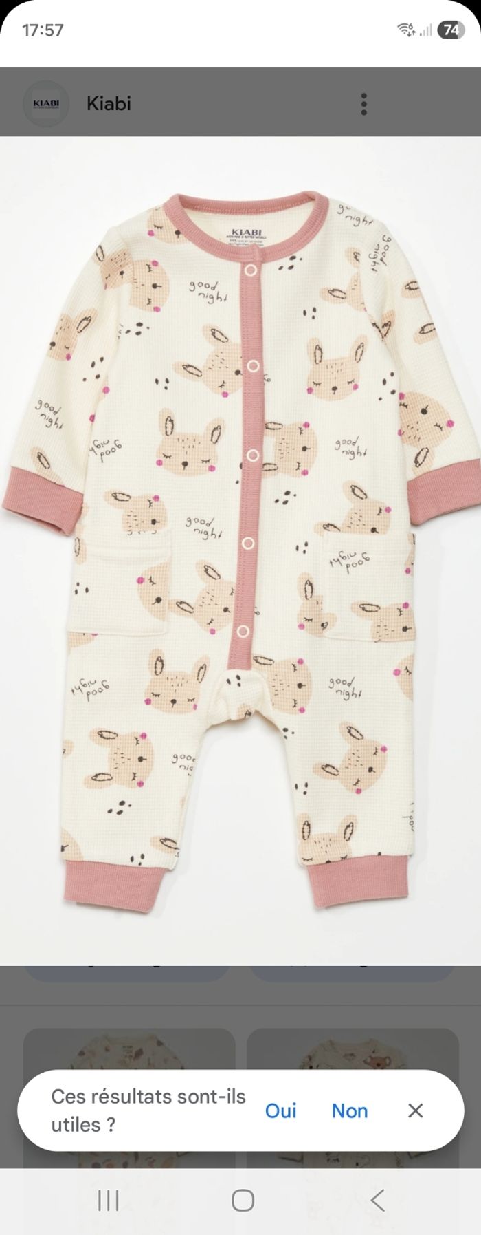 Pyjama nid d'abeille imprimé lapin