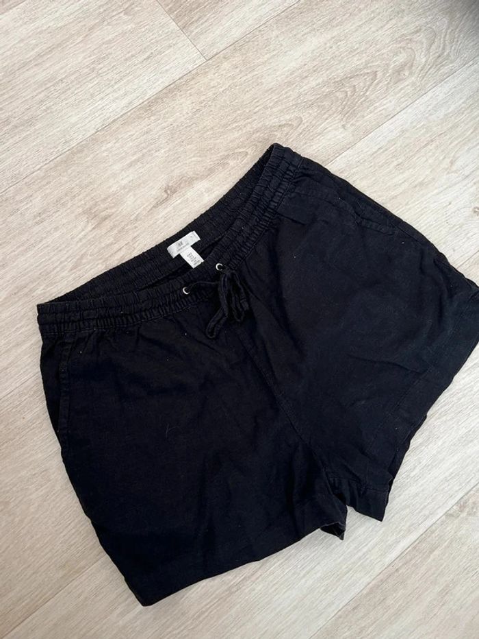 Short noir femme en lin H&M Linen Blend taille élastique - photo numéro 5